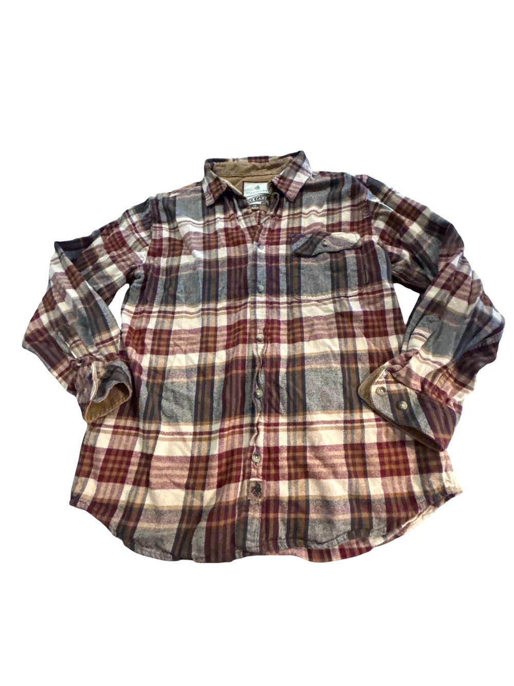 Legendary Whitetails Buck Camp Flannel Shirt Large Corduroy Trim Plaid Cabincore